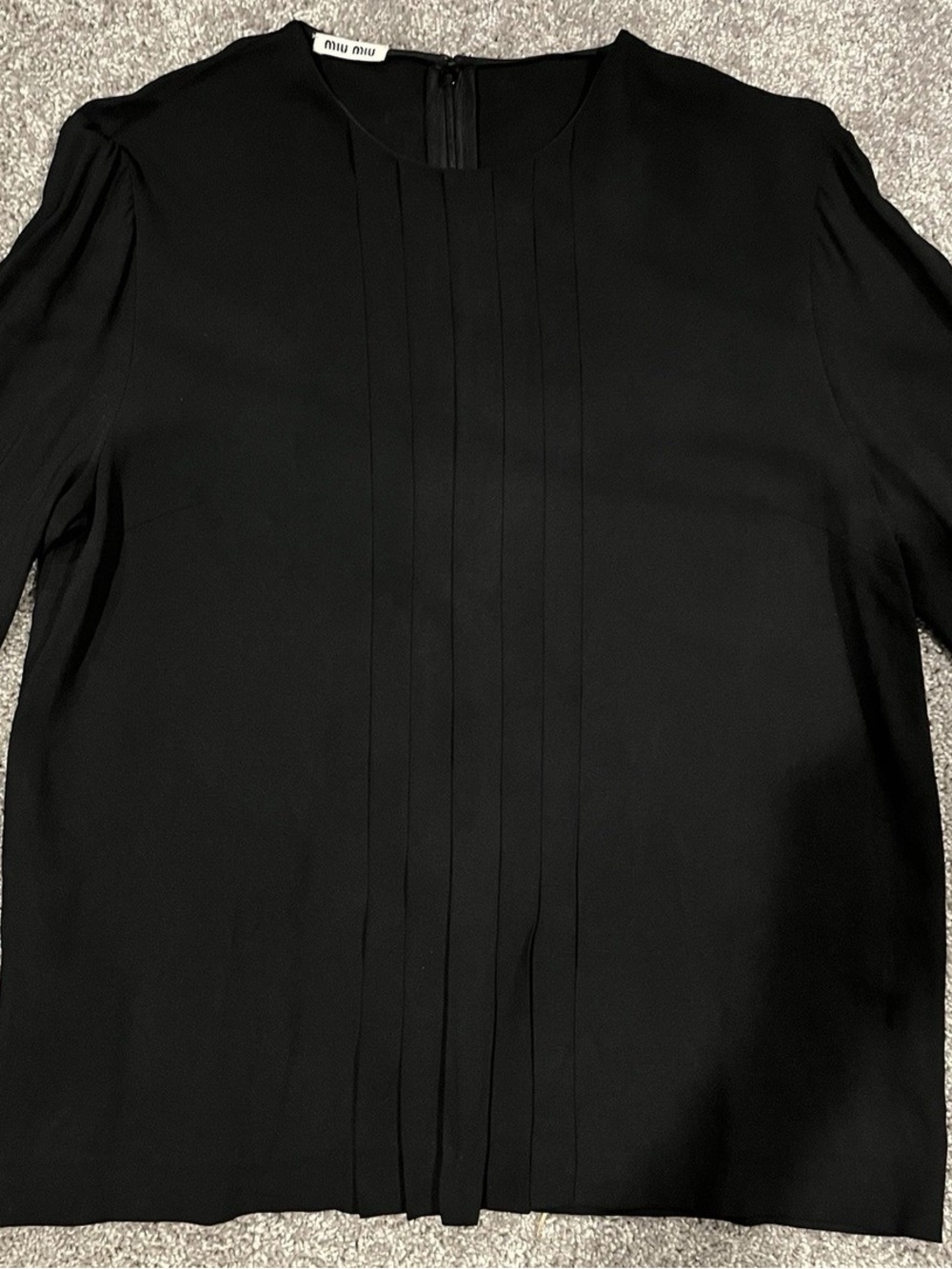 Vintage Miu Miu Black Front-Pleat Round-Neck Blouse Size 42